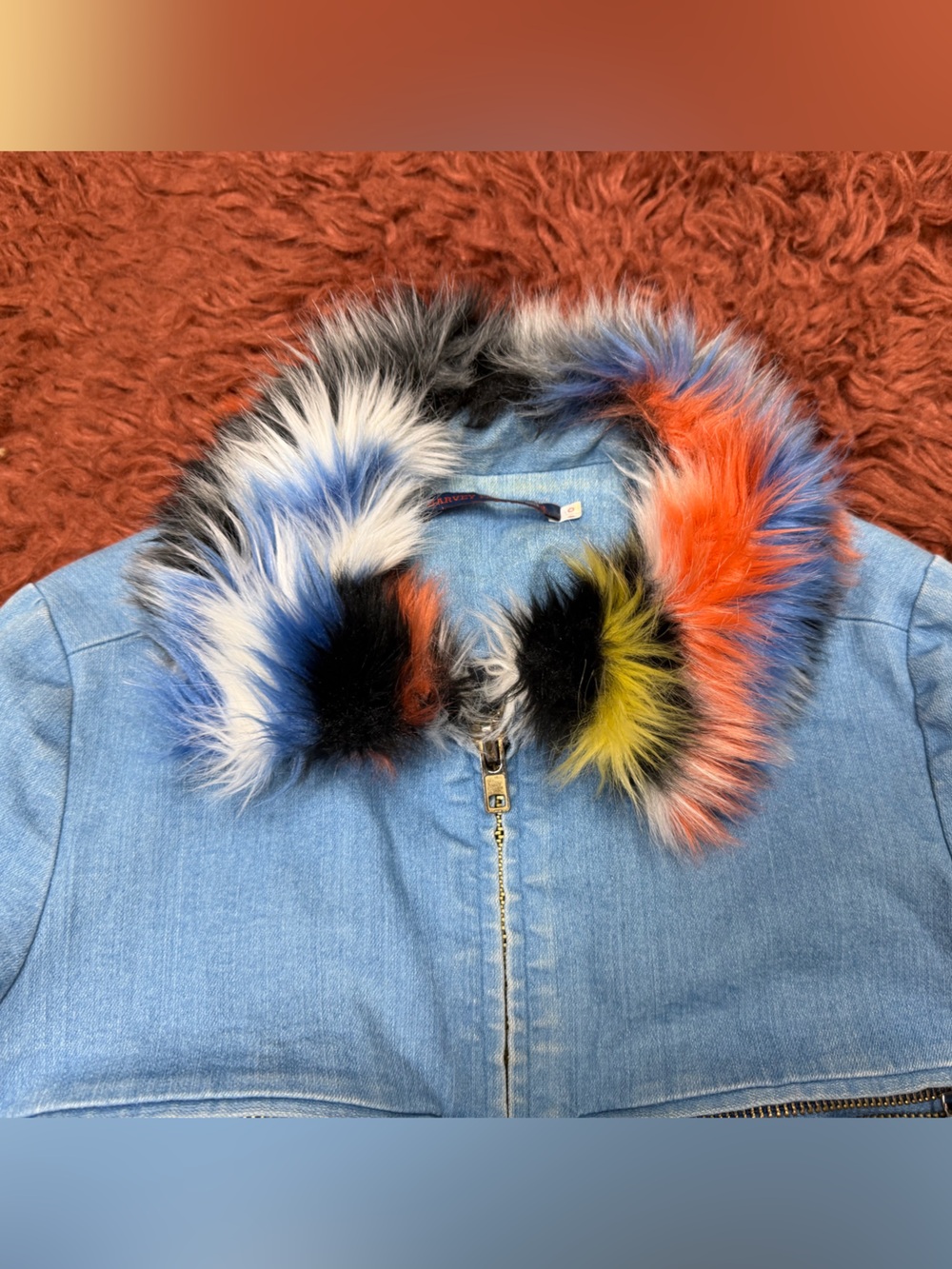 Harvey Faircloth designer denim bomber Jean jacket faux fur collar size XS - Picture 2 of 16